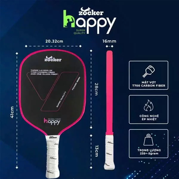 Vợt Pickleball Zocker Happy HP2 Super Pink
