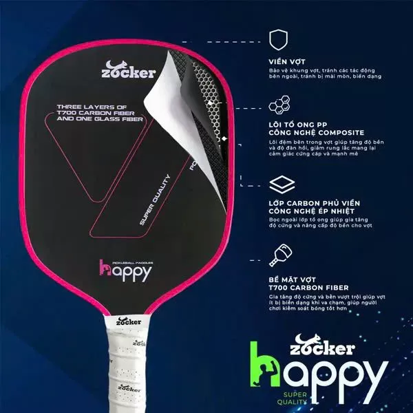 Vợt Pickleball Zocker Happy HP2 Super Pink